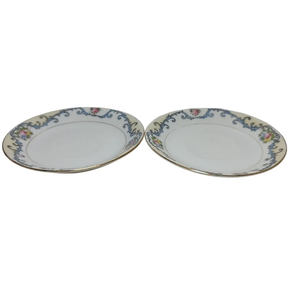 Antique‎ Noritake Elmwood Demitasse Saucers 1918 Floral Gold Trim Set of Two SEE